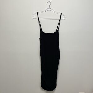 BP Black Ribbed Ruched Strappy Midi Bodycon Dress Size XL